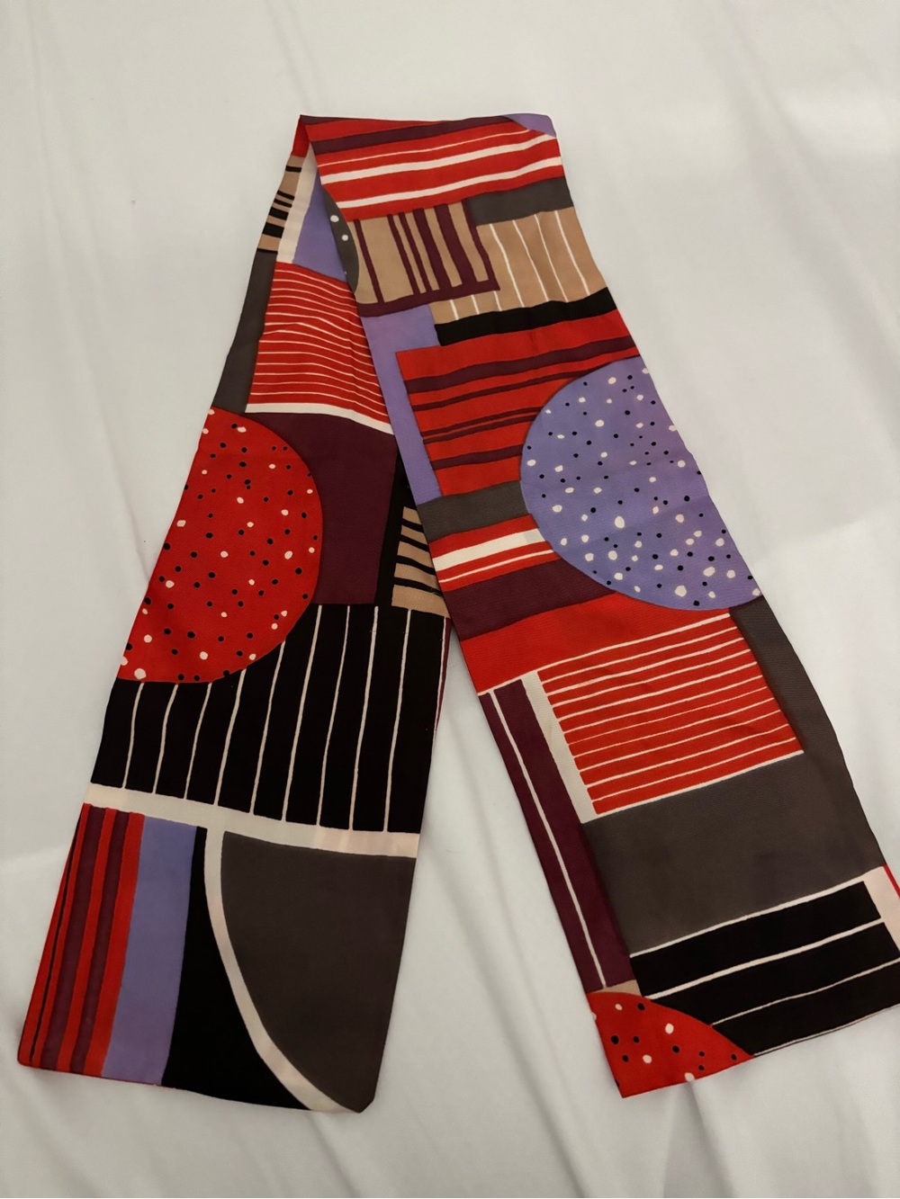 Vintage 60s Oblong retro geometric abstract scarf orange brown purple gray black